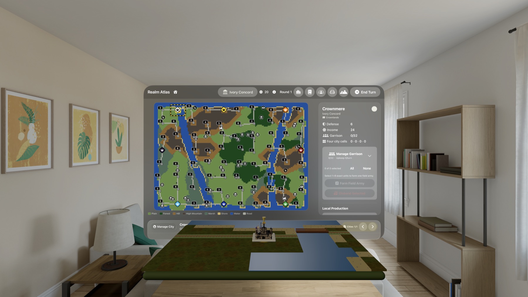 RealmAtlas 在 Apple Vision Pro 的視窗與立體沙盤同步顯示八國戰略地圖與目前區域